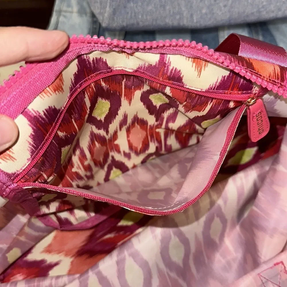 CHICO’S Ivory Coral Pink Green Purple Packable Large Weekender Polyester Bag